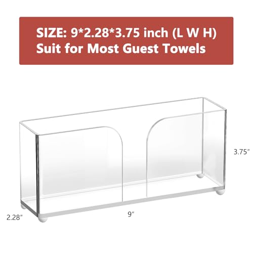 hiwafifi Napkin Holder, Guest Towel Holder for Bathroom with Non-Slip Pads, Acrylic Clear Napkin Holder Stand for Kitchen Dining Counter Table, Disposable Hand Towel Dispenser, Hotel Bathroom Decor