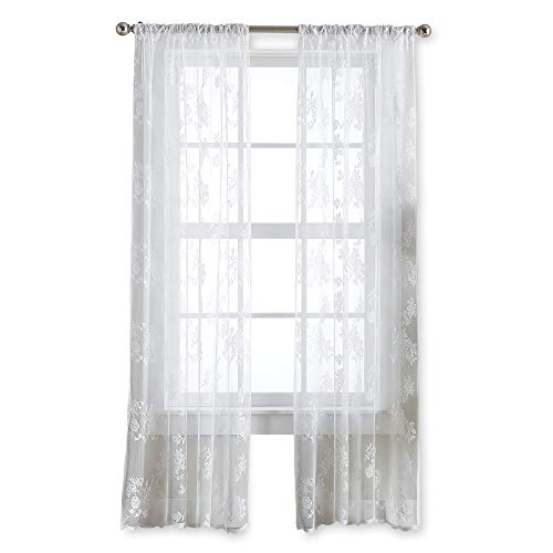 Curtainworks Sibella Lace Sheer Window Curtain Rod Pocket, 84 In Panel Pair, White #TOP4