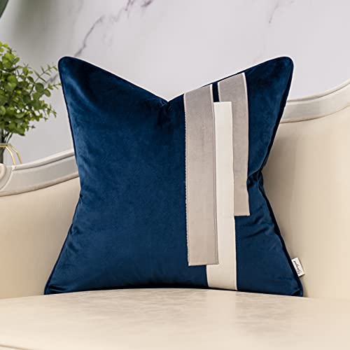 Yangest Navy Blue Decorative Velvet Throw Pillow Cover Striped Patchwork Cushion Case Modern 18X18 Inch Pillowcase For Sofa Couch Bedroom Living Room Home Decor #TOP21