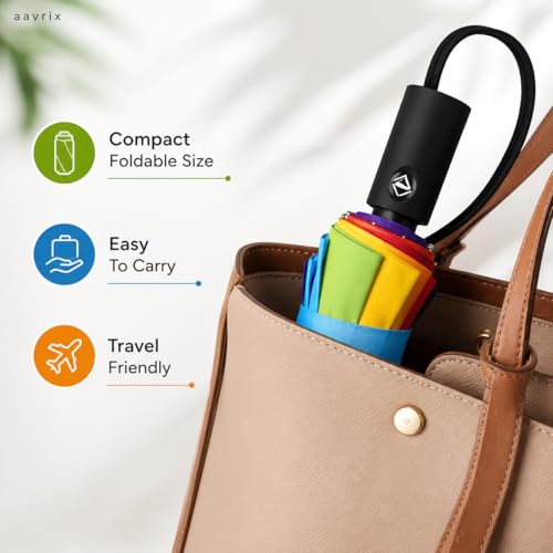 Image of Multicolor Rainbow Umbrella Automatic Open Heavy Duty Windproof Waterproof Strong Straight Umbrella for School Travel Outdoor Rain Protection Umbrella (1 PSC)