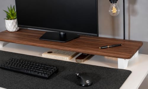 Image of 100cm Long Wooden Computer Monitor Stand, Monitor Riser Desk Shelf Desktop Stand TV Laptop Riser (Top Walnut, 100cm Long)