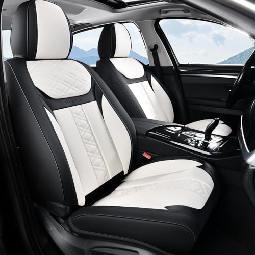 Image of FLORICH Seat Covers, Front Seat Covers 2 PCs, Automotive Seat Cover for Cars, Luxury Leather Universal Seat Cover Accessories Fit for Most Cars SUV Truck Sedans(White)
