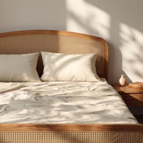 Image of Loom Beige Percale Cotton Cooling Bedsheet Set - 100% Cotton, Soft & Breathable, Bedsheet 106x106 in + Pillow Covers 18x27 in, Premium Bed Linen for All Seasons