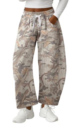 Image of Lepunuo Barrel Sweatpants Women Casual Baggy Elastic Waisted Pants Wide Leg Gym Trousers with Pockets