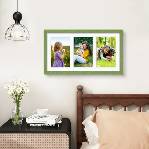 Image of DUENPY 8x14 Collage Picture Frame 4x6 Collage Picture Frame Displays Three 4x6 inch Photos or 8x14 (Without Mat) for Available Horizontal Wall Mounting Display and Vertical Green