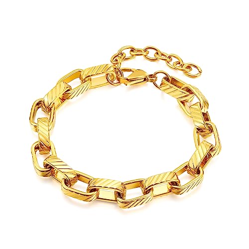 OSTAN Pulseras para mujer de acero inoxidable grueso y grande, Acero inoxidable