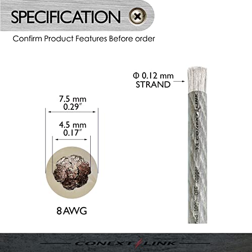 Fil de terre argenté transparent 8 AWG pour sono auto Conext Link