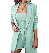 Women Sexy Bussiness Outfits 3 Piece Open Front Button Blazers + Crop Tops + Belted Shorts Set Ju...