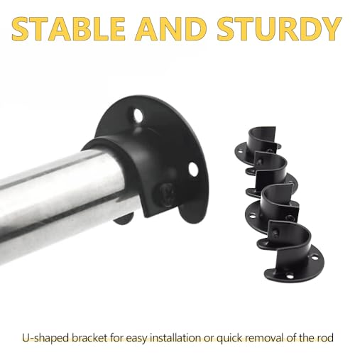 Ruidee 4 Stück Rundrohr-Halterung 25mm Edelstahl U-förmige Halterung Flansch Stangenhalter Für Schrank, Badezimmer, Gardinenstange Halter (FL/Black/25MM)