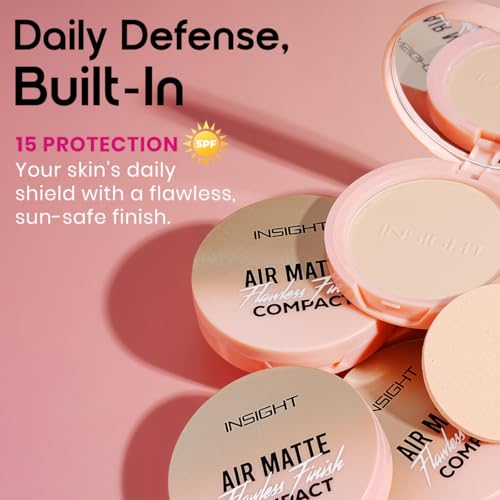Image of INSIGHT Air Matte Flawless Finish Compact - Soft Sand (11g) | Buildable Coverage | SPF 15 Protection | Blurs & Conceals | Infused with Vitamin E & Jojoba Oil | Long Wear