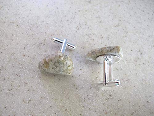 Mancuernas para hombre con jaspe crema y amarillo en forma triangular miniatura 5