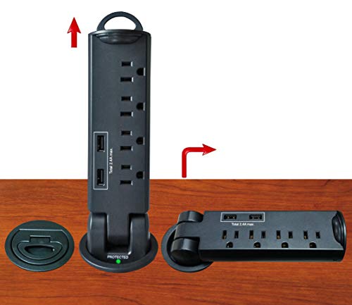 Electriduct Desktop Pull-Up PowerTap Grommet with Surge Protector and USB Charger 2.4 Amp (Black)