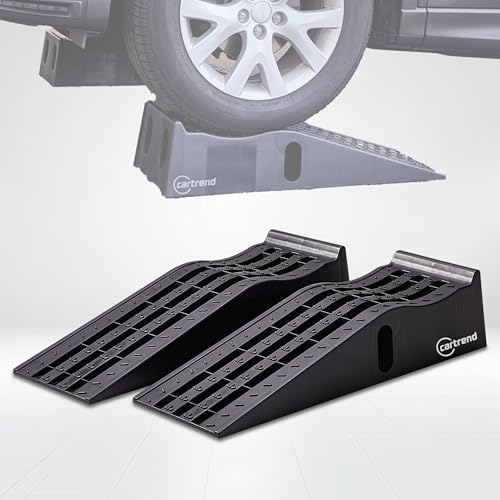 cartrend PKW Auffahrrampen-Set 3 Tonnen, bis 235 mm, Hebebühne, Kunststoff Kfz Rampe, mit Überfahrschutz, 2 Stück