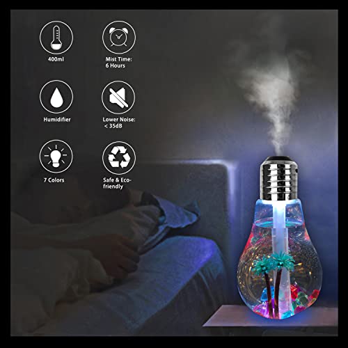 Chunghop Usb Air Humidifier Bulb With 7 Colors Lamp Shape Decorative Lights Diffuser Purifier Atomizer With Colorful Led Night Light For Office Desk Bedroom Living Room Home Decor  thumb #1
