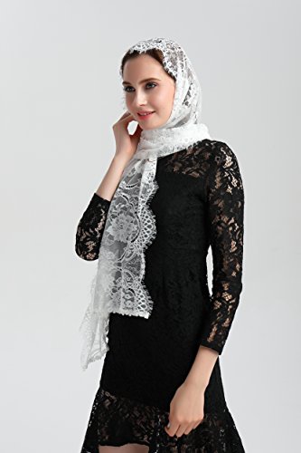 Leimandy Wedding Vintage Floral Lace Scarf Mantilla Veil Catholic Lace Shawl Party Wraps S04 (Ivory) - Thumbnail 6