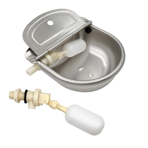 Automatischer Rinder-Wassernapf mit Ablaufstopfen Edelstahl Tier Trinknapf mit 2 Stück Einstellbarer Schwimmerventil Tränke für Ochse, Pferde, Ziegen, Schafe, Rinder, Hund Wassernapf