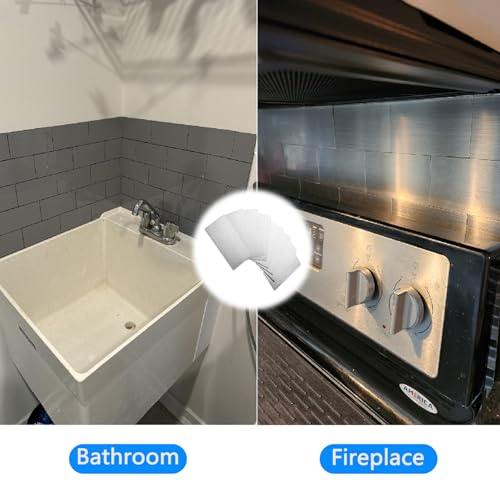 Yuleimy 30 Piece Peel and Stick Metal Backsplash Tile for Kitchen Wall, Brushed Silver Aluminum Stick on Tiles, 4x12 Heavy Duty 4mm Easy Clean Back Splash Panels for Bathroom RV Fireplace by Yuleimy - Image 7