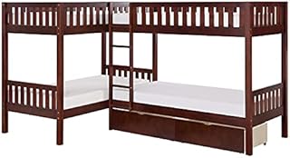 Pemberly Row Transitional Wood Corner Bunk Bed with Storage Boxes in Dark Cherry
