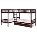 Pemberly Row Transitional Wood Corner Bunk Bed with Storage Boxes in Dark Cherry