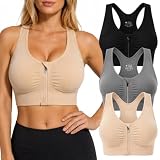 Tmeefee Zip Front Sports Bra for Women, Wireless Supportive Racerback Bra