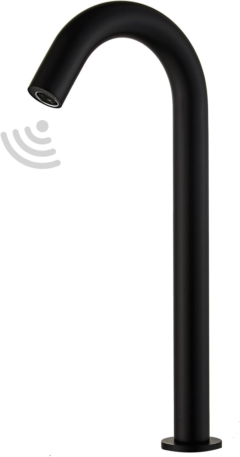 Touchless Automatic Sensor Vessel Faucet Black Kitchen Bathroom Faucet Touch-Free Electric Motion Infrared Sensor Battery or 110V AC Operated Handsfree Bathroom Public Sink Faucet Tall Aerator Spout Tall Black