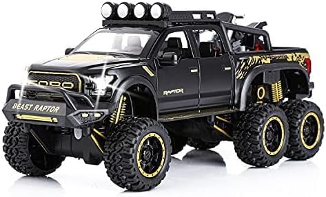 Image of 1:24 Raptor F150 Alloy Metal Diecast Car, Pull Back Toy Car with Openable Doors, Light and Music, Boys Gifts and Toys for Kids (Black)