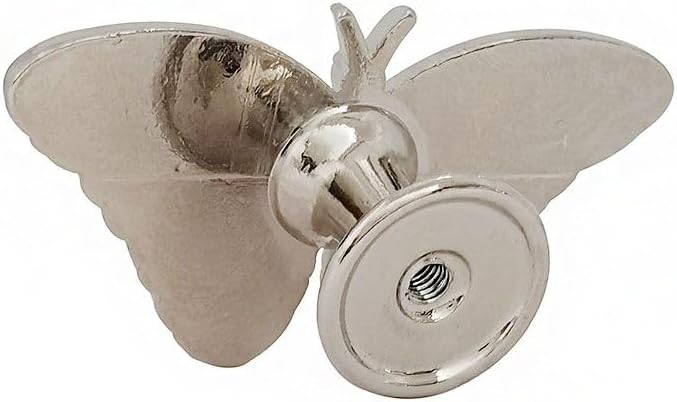 4 Pcs Butterfly Knobs for Cabinet Drawers, Zinc Alloy Single Hole Handle, Vintage Insect Knobs Cabinet Dresser Furniture Hardware Accessories Decorative Pulls (Silver)