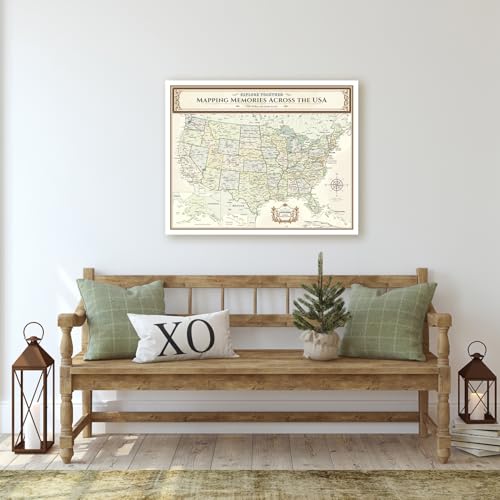 Image of DECORARTS - Push Pin Travel Map USA, US Maps for Wall, Colorful Classic United States Pin Board Canvas Wall Art, Giclee Print on Canvas, Handcrafted in USA, 20x16''