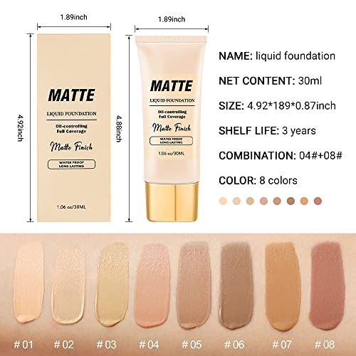 2Pcs Face Matte Concealer Liquid Foundation Makeup Set,Foundation Full Coverage For Mature Skin,Makeup For Ageing Skin To Smooth And Hide Pores,Waterproof Corrects Tattoo Concealer Foundation #TOP5