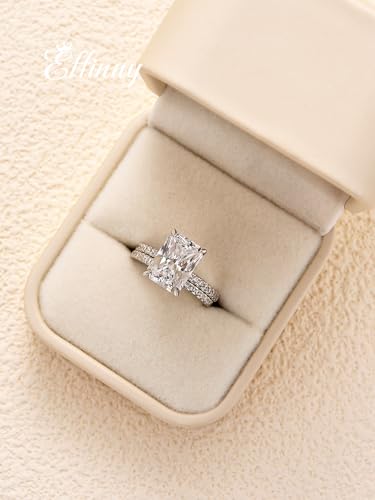 4.0ct Radiant Cut Engagement Ring Set,Rectangle Crushed Ice D Color 925 Sterling Silver Bridal Ring Set with Half Eternity Wedding Band3