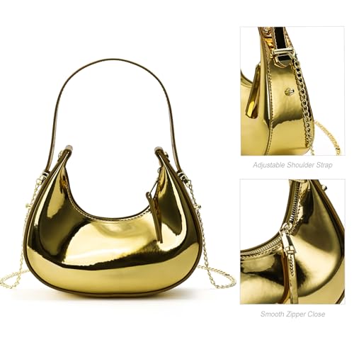 Cute Metallic Purses for Women Stylish Crescent Shoulder Bag Small Gold Crossbody Purse Patent Underarm Moon Bag4