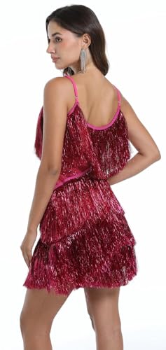 Image of Women Flapper Dresses 1920s V Neck Beaded Fringed Great Gatsby Club & Night Out Dresses