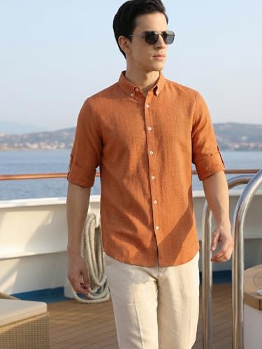 Image of Thomas Scott Men's | Solid | Textured Fabric | Full Sleeve | Slim Fit | Polyester-Blend | Spread Collar | Casual Shirt