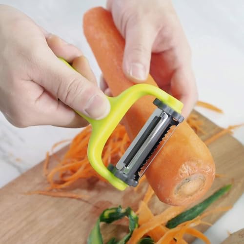 Image of CLOUDVALLEY 3-in-1 Stainless Steel Julienne Multi Purpose Vegetable Peeler, Shredder Slicer and Grater for Fruits, Potatoes, Cucumbers & Carrots Rust-Proof Manual Vegetable Peeler Green - CLOUDVALLEY