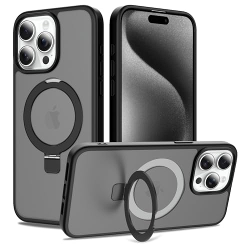 Image of Magnetic for iPhone 15 Pro Max Case, 6.7 inch, Compatible with MagSafe, Rugged Kickstand, Not-Yellowing Military-Grade Protection, Matte Black