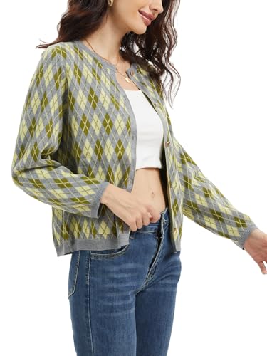 Women's Knit Sweater Cardigan Lightweight Grunge Argyle Plaid Preppy Y2K E-Girl Long Sleeve Button Coatigans4