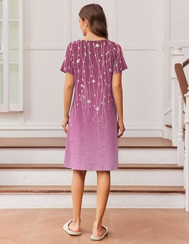 Image of Ekouaer Womens Nightgown Short Sleeve Night Dress Printed Sleepwear Soft Sleep Shirt S-3XL