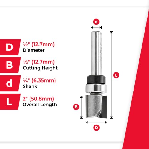 Image of Amana Tool 45487 Carbide Tipped Flush Trim Plunge Template Router Bit 1 /2 Dia x 1 /2 x 1 /4 Inch Shank with Upper Ball Bearing
