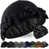 Babalet Halo Turban for Men Women Satin Lined Durag Head Wraps Scarf Skull Cap Pre-Tied Tassel Beanie Vintage Twist Sleeping Bonnet Headwraps Chemo Hair Loss Hat, Black