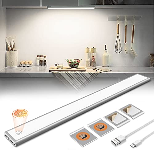 Accwork - Design tactile - LED Lampe de Placard 38cm & 3000mAh à Détecteur de Mouvement Intérieur, Réglette LED Cuisine sans Fil, 3000-6500K, 3 Modes d’Éclairage, Rechargeable par USB, Veilleuse