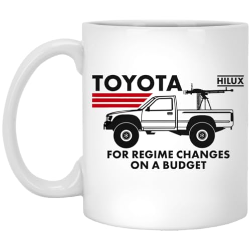 Funny Tactical Truck Coffee Mug – "Regime Changes on a Budget" Parody – Military Humor Gag Gift – 11oz White Ceramic Cup