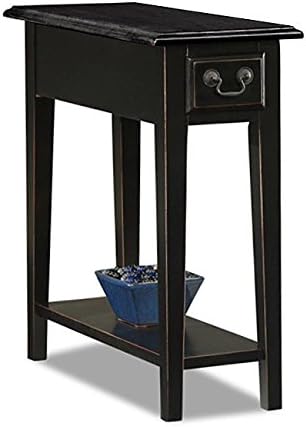 Traditional Solid Ash and Oak Veneers Chairside Rectangle Wood Side Table (Black)
