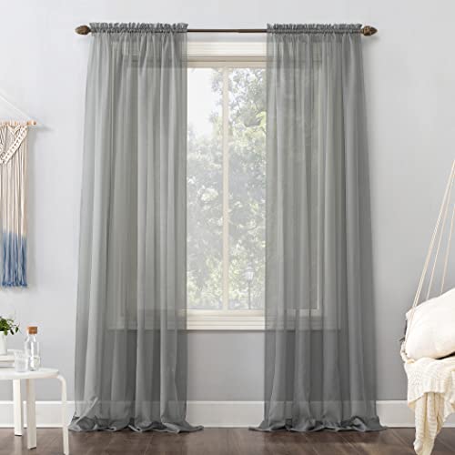 No. 918 53566 Emily Sheer Voile Rod Pocket Curtain Panel, 59" x 63", Charcoal, W 59" x L 63" (1 Panels)