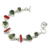 Metallsorte: Silber MATBC Echte Koralle + Peridot raue Armband 925 Sterling Silber, 17 cm