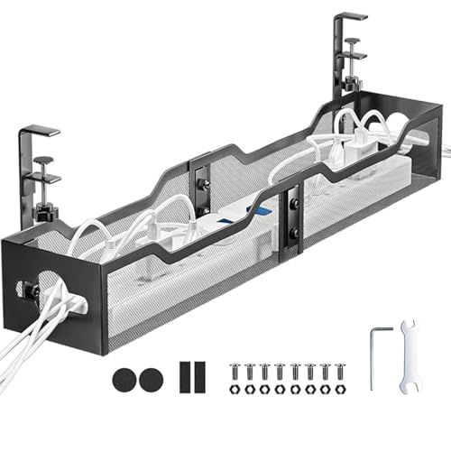 Plateau de gestion des câbles sous le bureau en maille métallique ventilation optimale