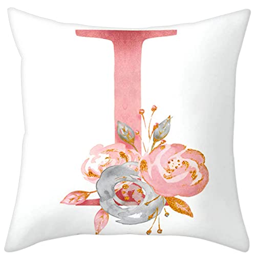 Eanpet Throw Pillow Covers Alphabet Decorative Pillow Cases ABC Letter Flowers Cushion Covers 18 x 18 Inch Square Pillow Protectors for Sofa Couch Bedroom Car Chair Home Decor (I)