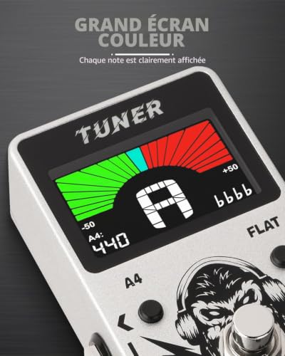 STRICH Pédale d'accordeur compacte argentée avec grand affichage couleur, accordage chromatique de précision, 430-450 Hz A4, True Bypass pour guitare électrique et basse – vue 2