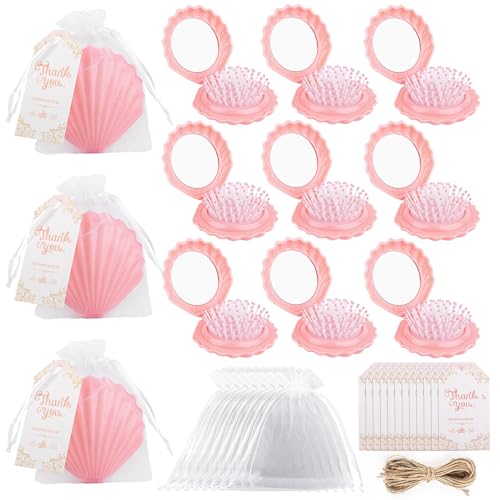 Pinceaux miroirs coquillage avec sac organza cadeau invité mariage unique