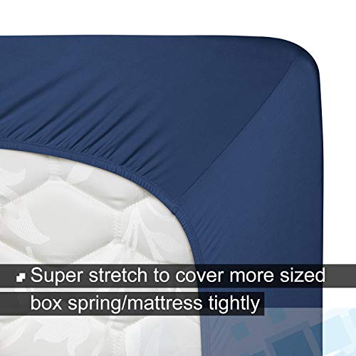 Fitted Sheet Only Twin Size - Jersey Knit & Ultra Soft, Non-Slip, Snug Fit For Twin/Single, Twin Xl Or Rv/Camper Twin Sized Mattress Or Box Spring (Deep: 5" To 16") - Navy #TOP3