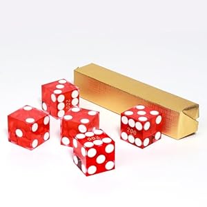 GSE Games & Sports Expert AAA Grade 19mm Pro Vegas Casino Style Craps Dice Set of 5 with Razor Sharp Edges & Matching Serialized Numbers for RPG, Dice Stacking, Yahtzee Dice Games